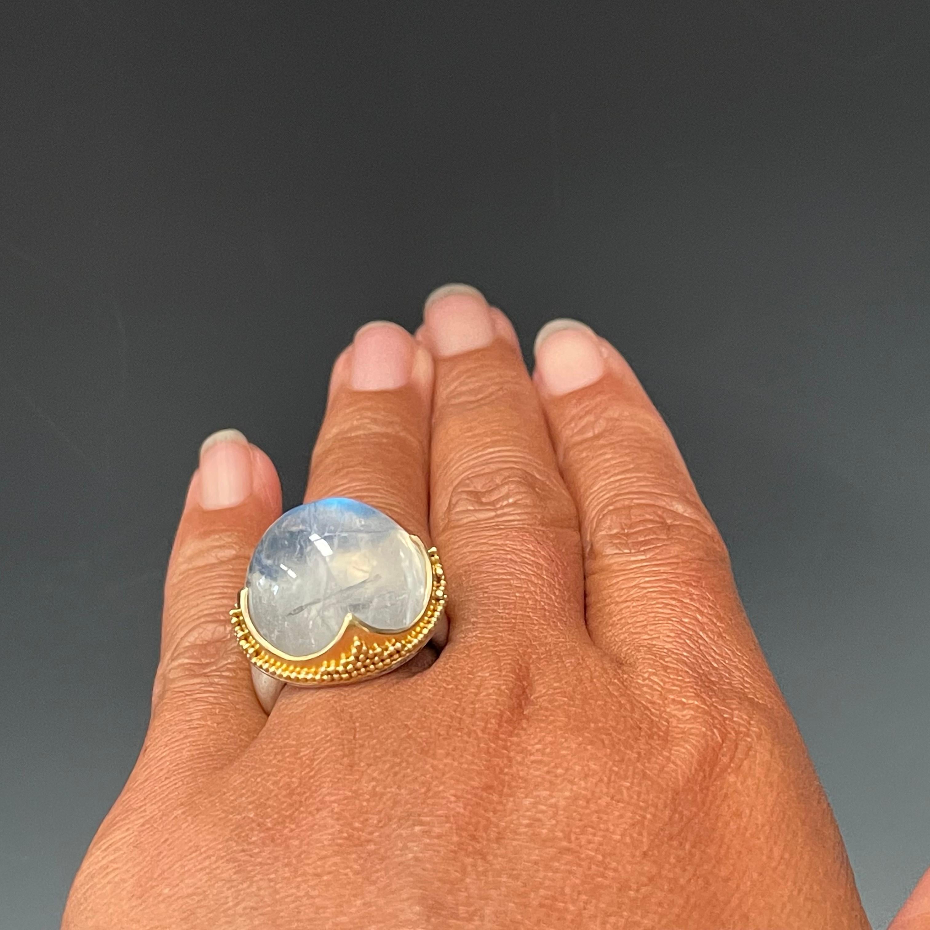 Steven Battelle 34.3 Carat Rainbow Moonstone Silver 18K Gold Ring In New Condition In Soquel, CA