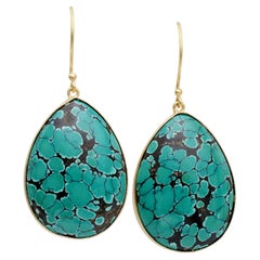 Steven Battelle 34.3 Carat Turquoise Drop 18K Gold Earrings