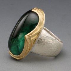 Steven Battelle 34.4 Carat Green Tourmaline Sterling Silver 18K Gold Ring