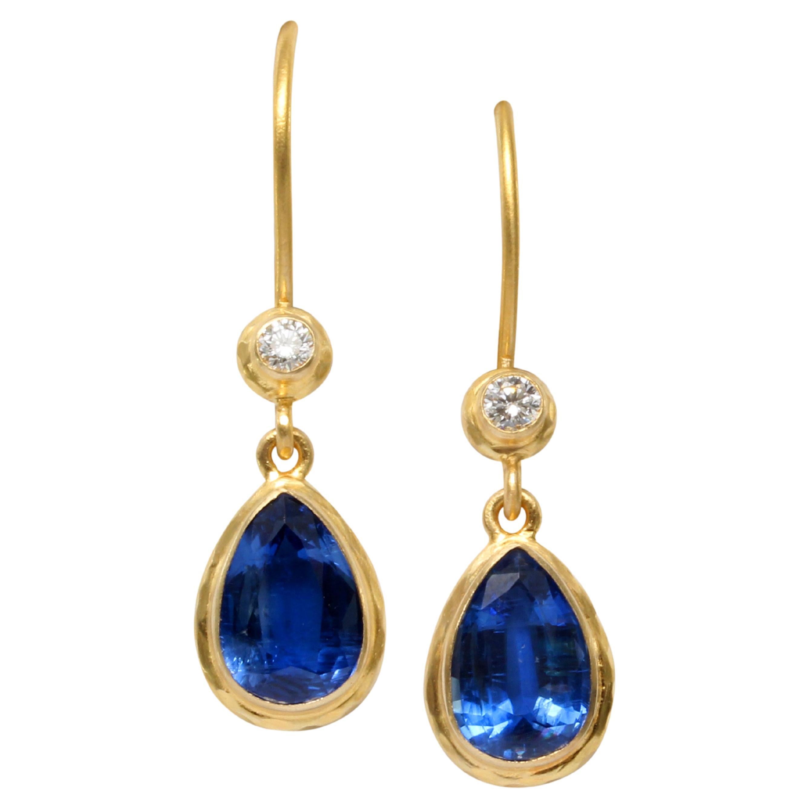 Steven Battelle 3.5 Carats Kyanite Diamond 18K Gold Wire Earrings