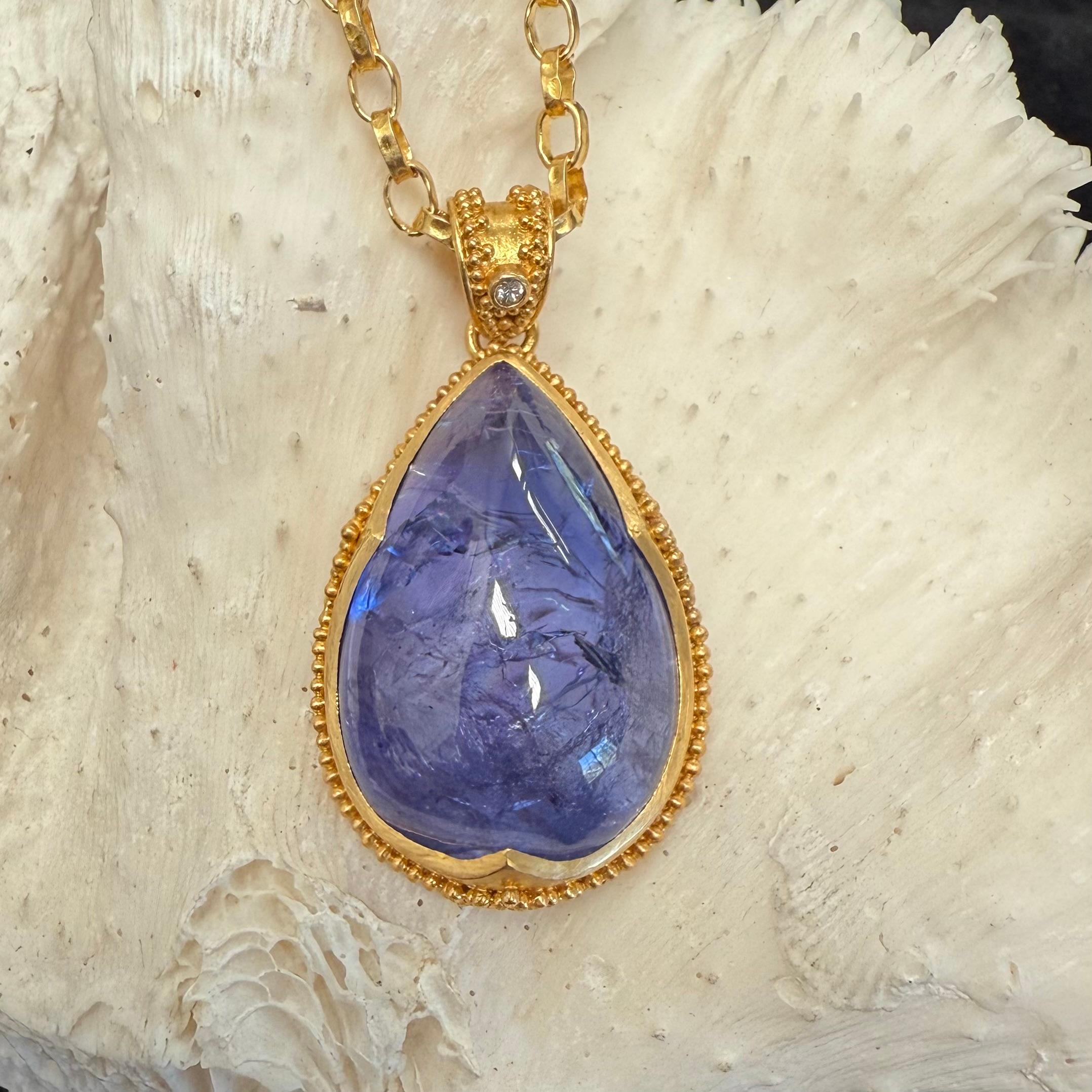 Steven Battelle 35.1 Carat Tanzanite Diamond 22K Gold Pendant For Sale 4