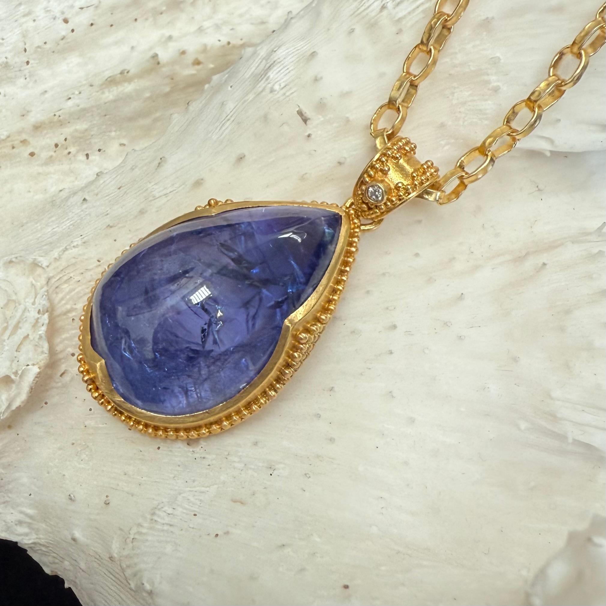 Steven Battelle 35.1 Carat Tanzanite Diamond 22K Gold Pendant For Sale 5