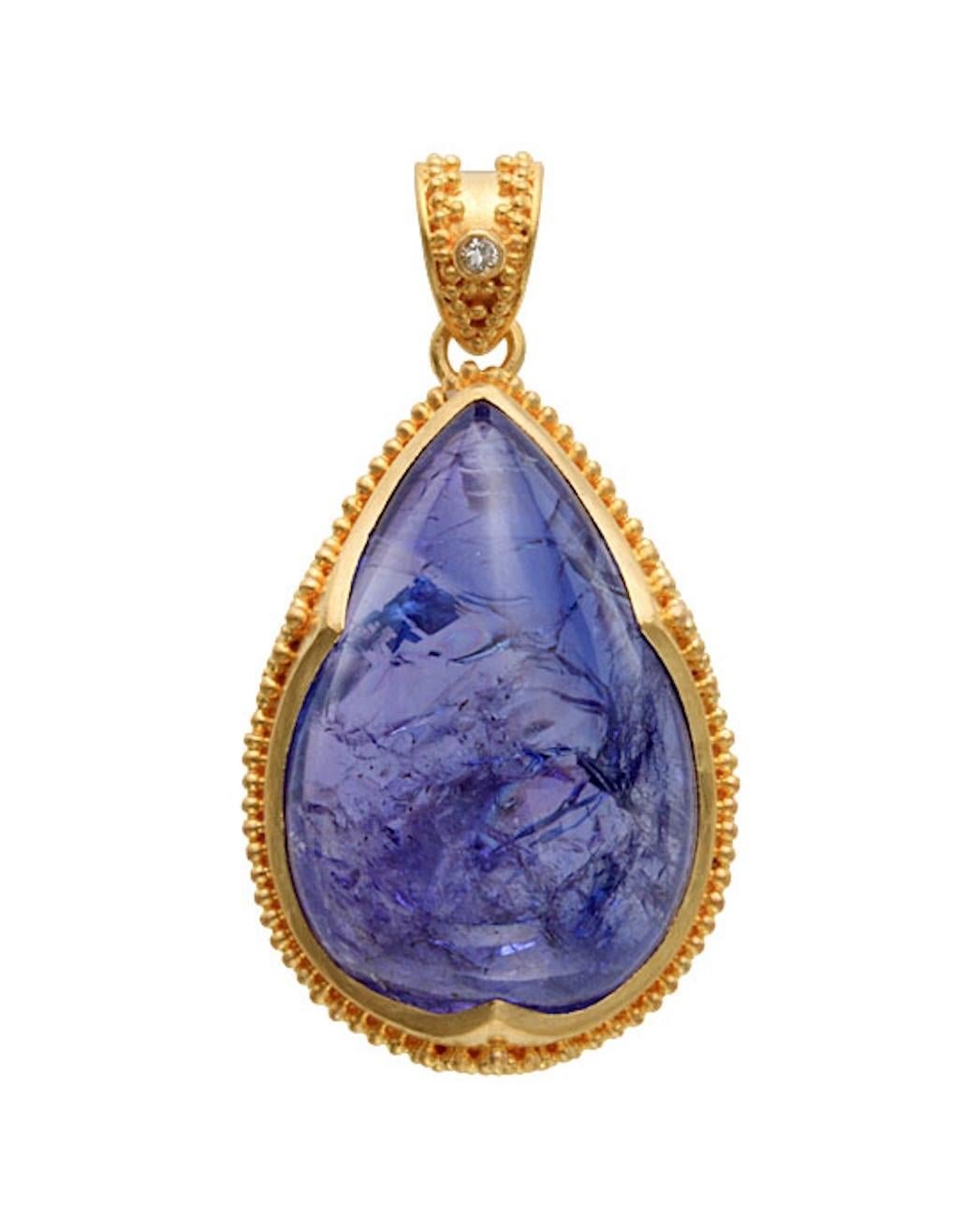 Steven Battelle 35.1 Carat Tanzanite Diamond 22K Gold Pendant In New Condition For Sale In Soquel, CA