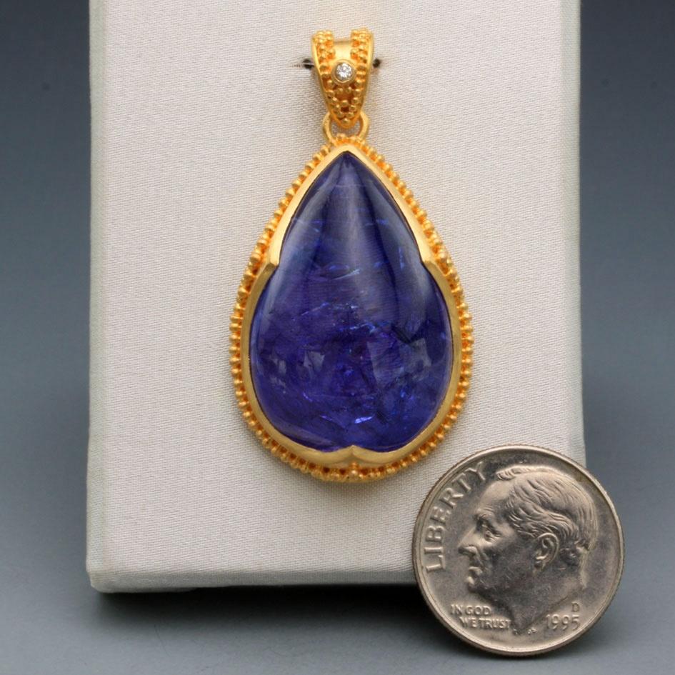 Women's or Men's Steven Battelle 35.1 Carat Tanzanite Diamond 22K Gold Pendant For Sale