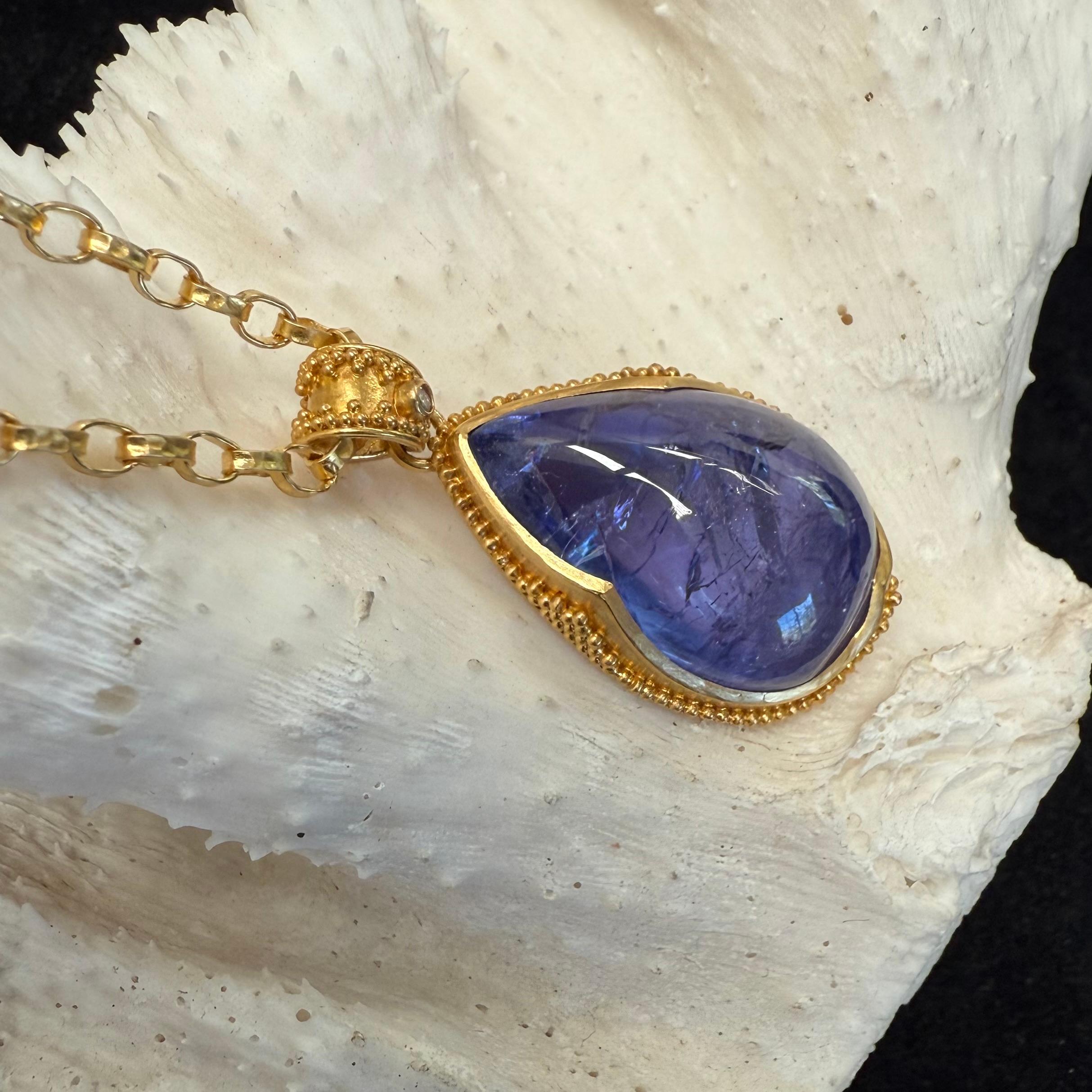 Steven Battelle 35.1 Carat Tanzanite Diamond 22K Gold Pendant For Sale 1