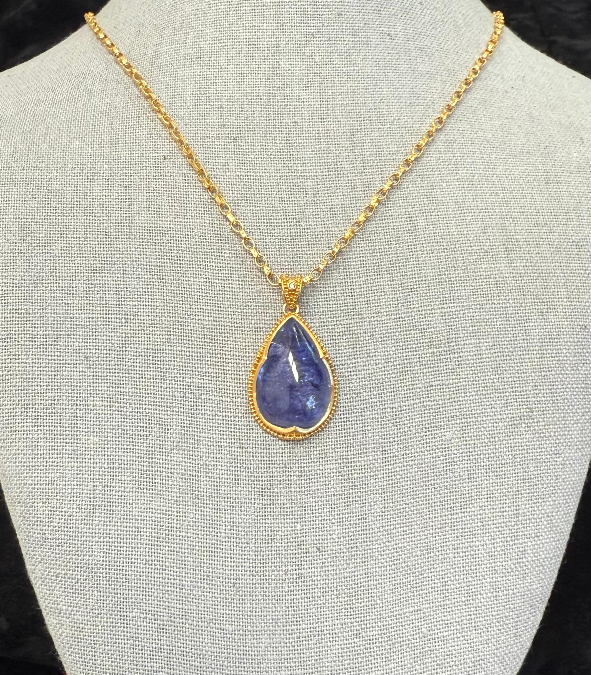 Steven Battelle 35.1 Carat Tanzanite Diamond 22K Gold Pendant For Sale 2