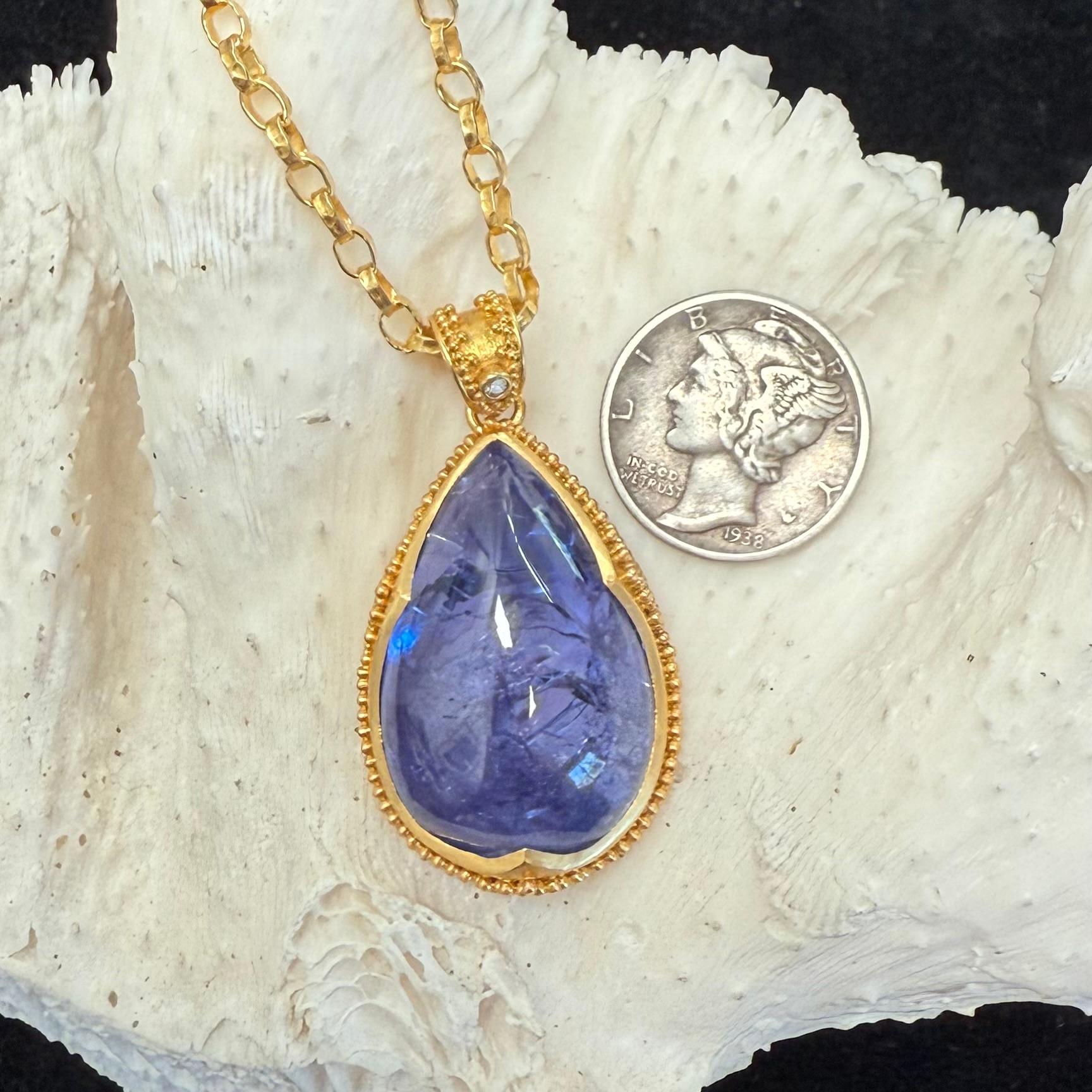 Steven Battelle 35.1 Carat Tanzanite Diamond 22K Gold Pendant For Sale 3