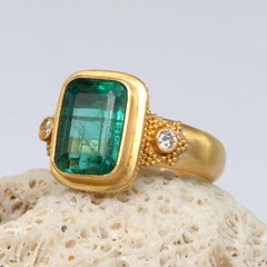Steven Battelle 3.6 Carat Emerald Diamonds 22K Gold Ring