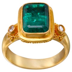Steven Battelle 3.6 Carat Emerald Diamonds 22K Gold Ring