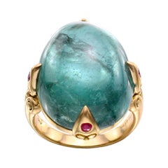 Steven Battelle 36 Carat Indicolite Tourmaline Ruby 18k Cocktail Ring