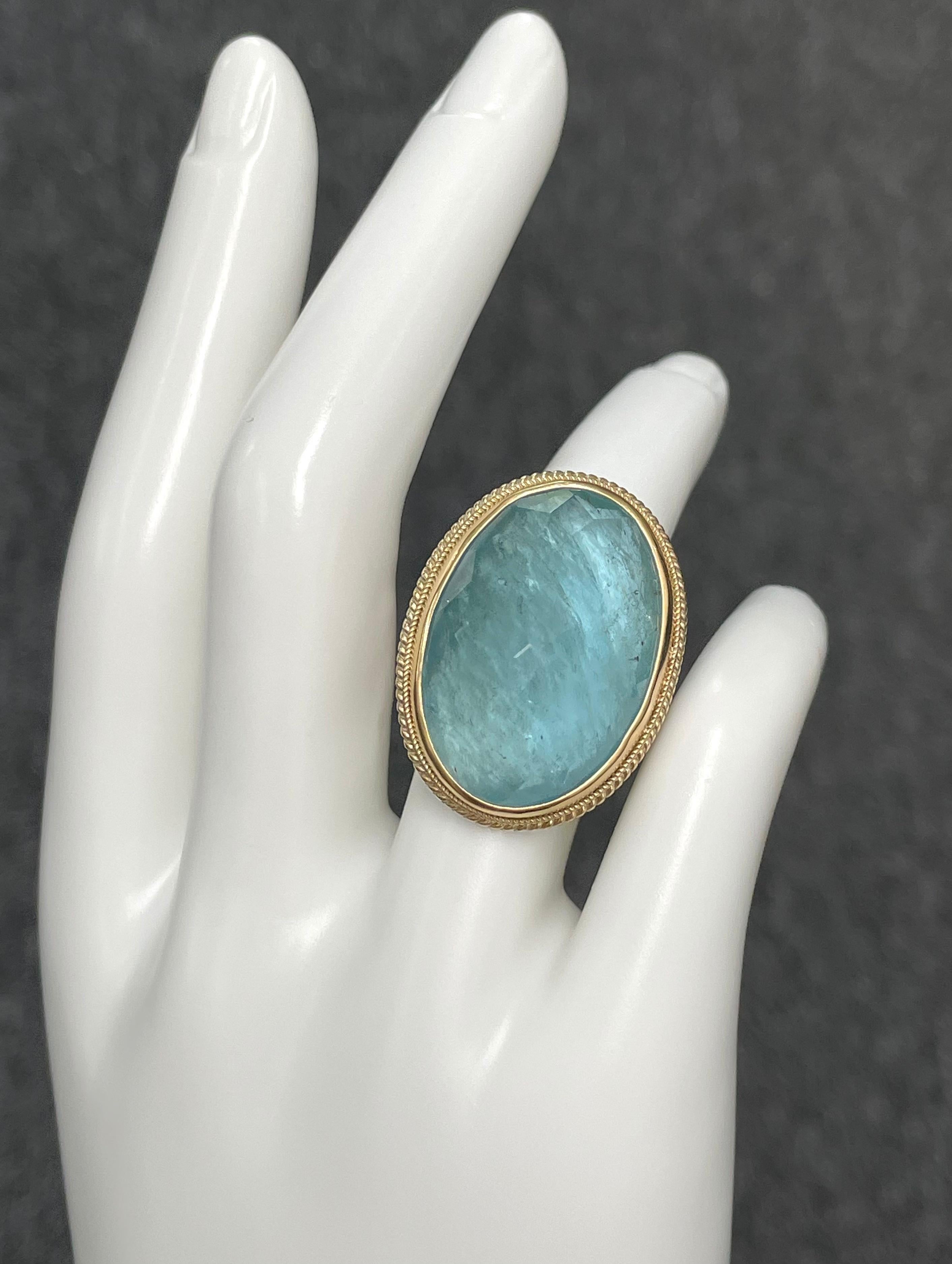 Steven Battelle 36 Carat Rose Cut Aquamarine 18K Gold/Silver Ring In New Condition For Sale In Soquel, CA