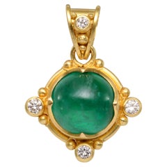 Steven Battelle 3.6 Carats Cabochon Emerald Diamonds 18K Gold Pendant