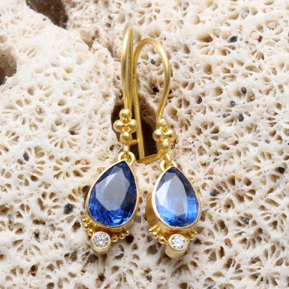 Steven Battelle 3.6 Carats Kyanite Diamond 18K Gold Wire Earrings For Sale 1
