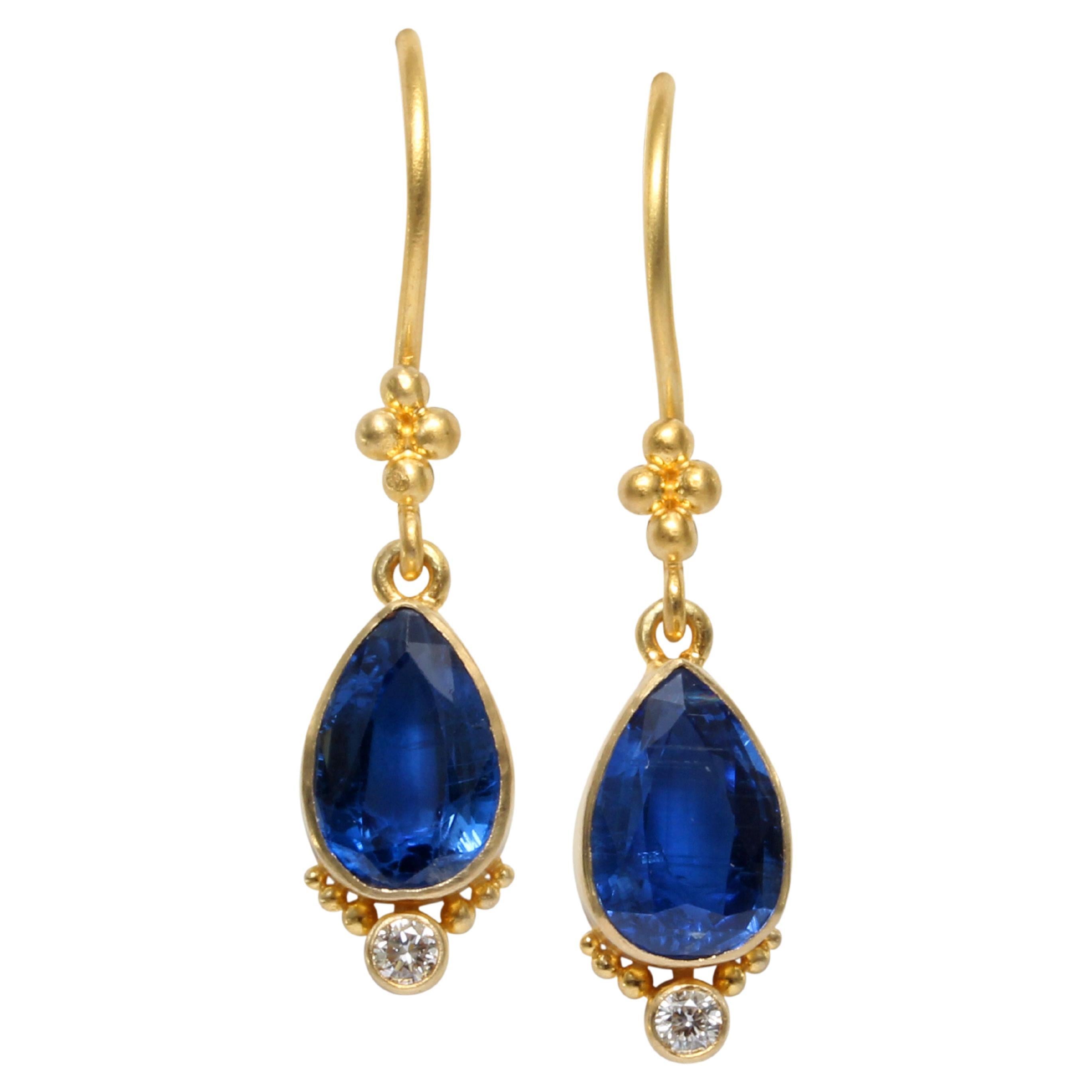 Steven Battelle 3.6 Carats Kyanite Diamond 18K Gold Wire Earrings