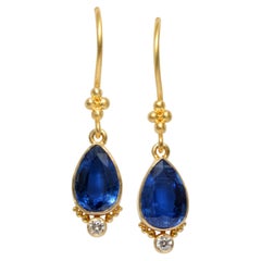 Steven Battelle 3.6 Carats Kyanite Diamond 18K Gold Wire Earrings