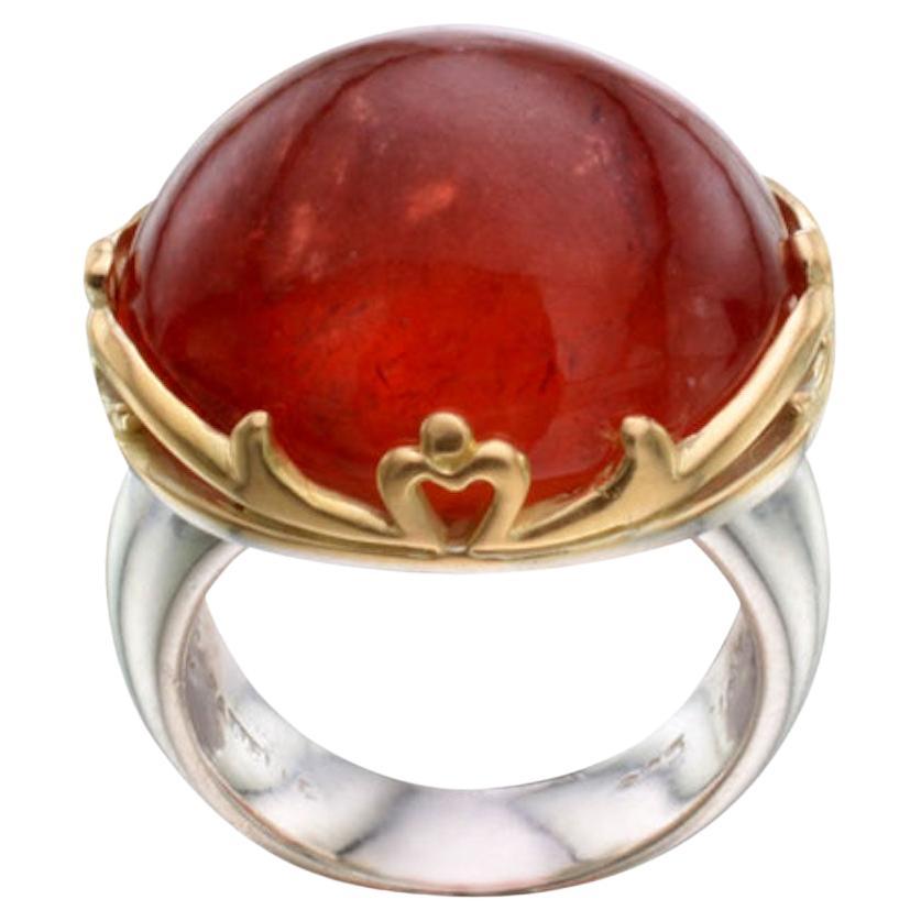 Steven Battelle 36.1 Carats Pink Tourmaline Sterling Silver 18K Gold Ring