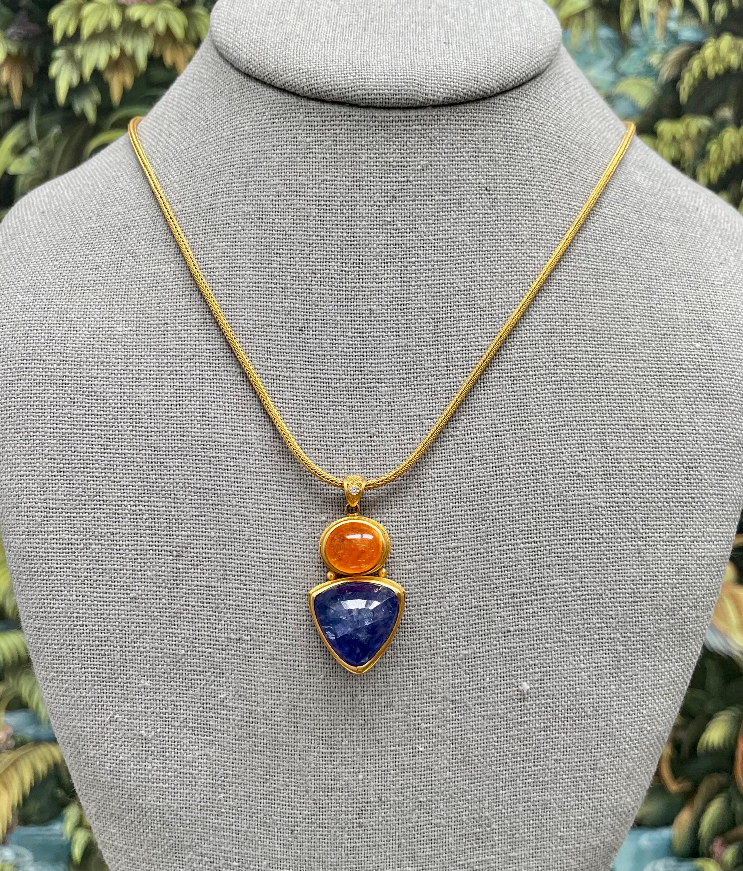 Steven Battelle Pendentif en or 22 carats avec tanzanite et diamants spessartites de 36,8 carats en vente 6