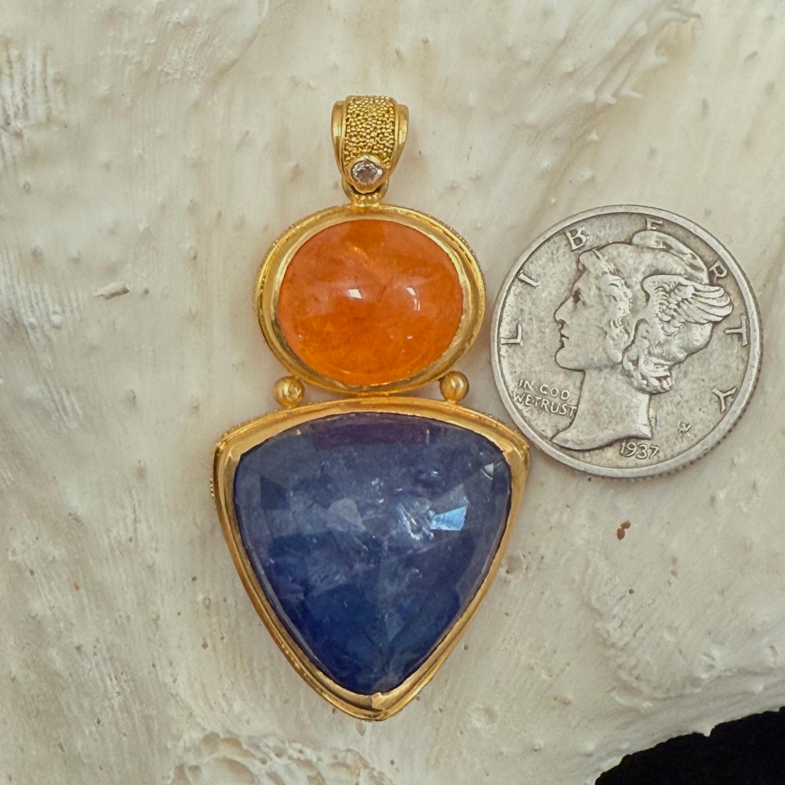 Taille mixte Steven Battelle Pendentif en or 22 carats avec tanzanite et diamants spessartites de 36,8 carats en vente