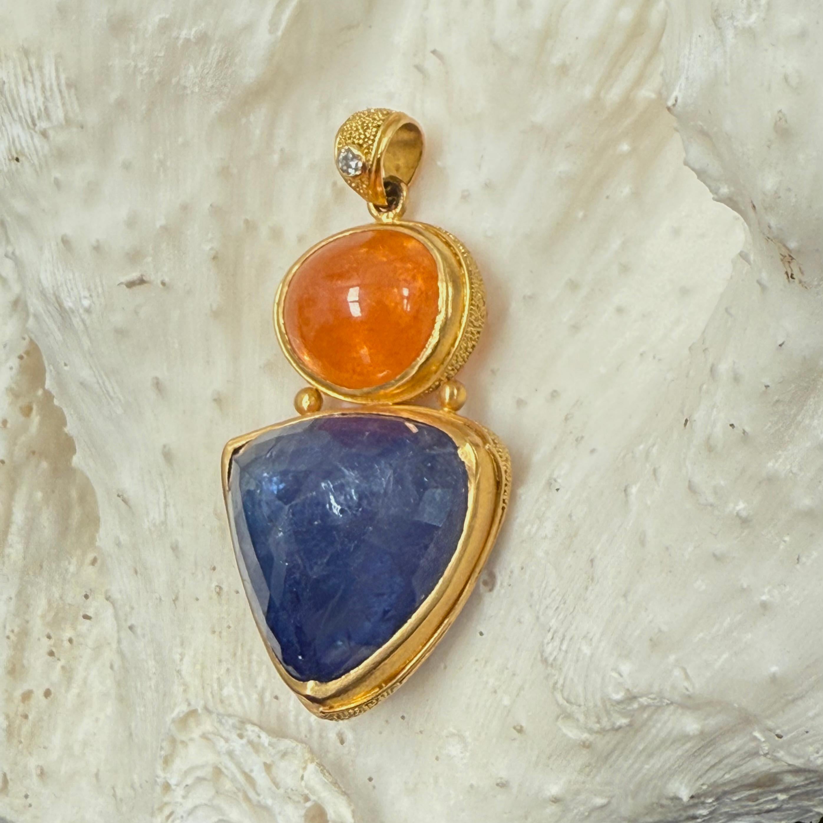 Steven Battelle Pendentif en or 22 carats avec tanzanite et diamants spessartites de 36,8 carats Neuf - En vente à Soquel, CA
