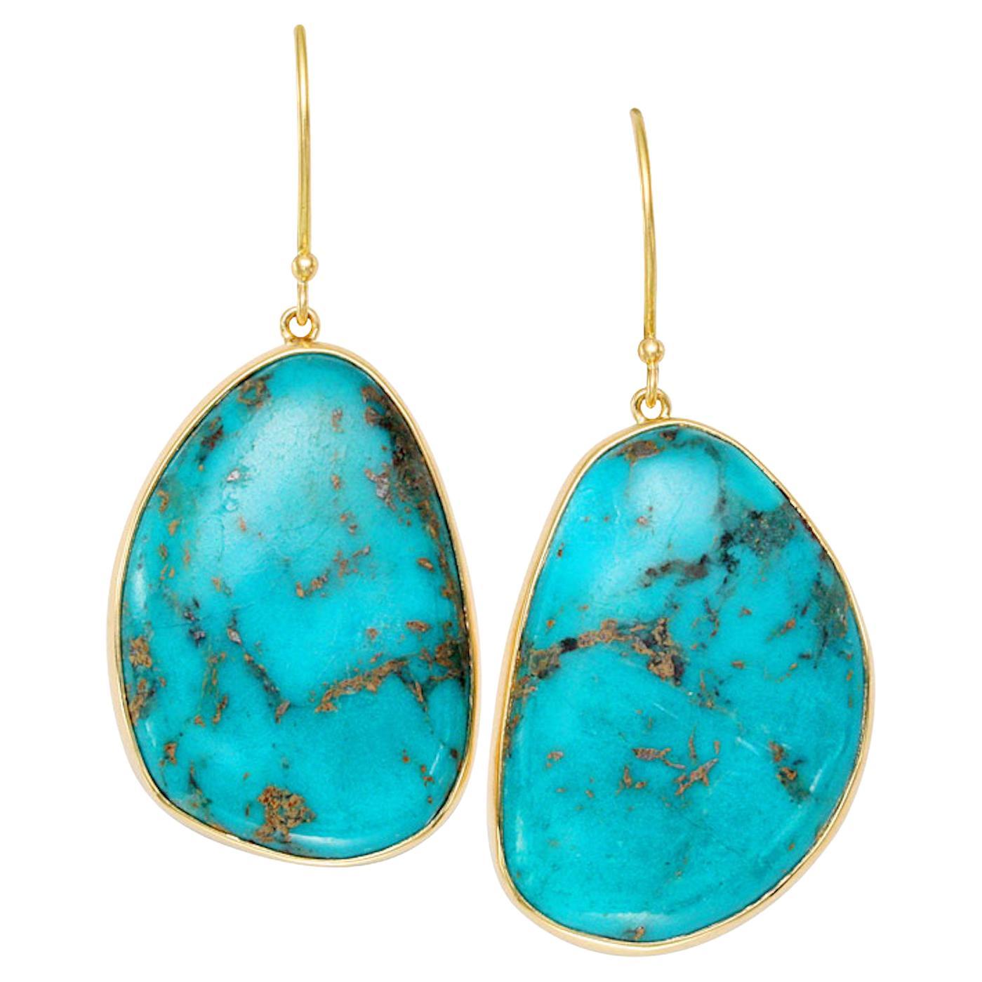 Steven Battelle 36.8 Carats Turquoise 18K Gold Wire Earrings