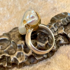 Steven Battelle 37 Carat Pearl Gold Bezel Silver Shank Ring