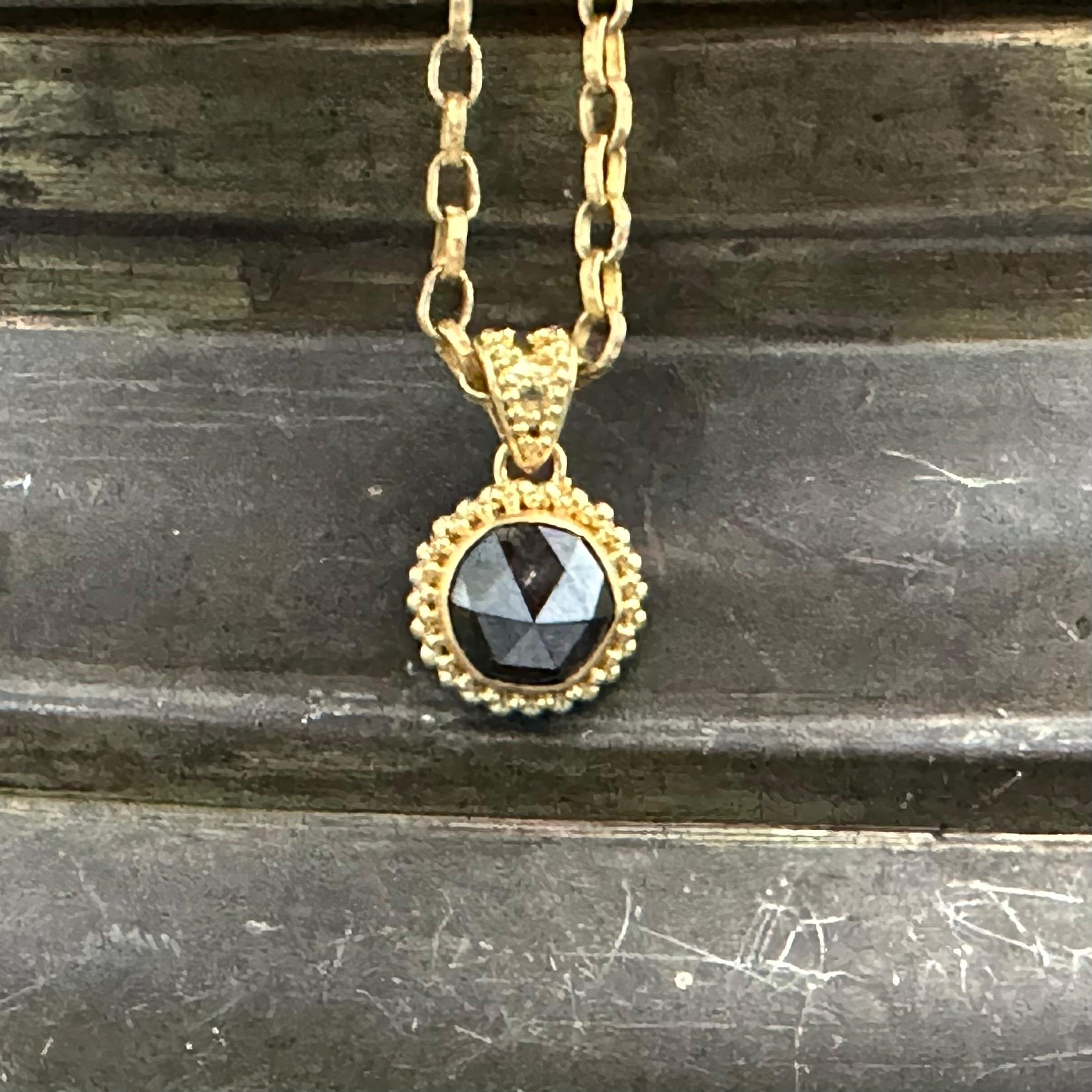 Steven Battelle 3.7 Carats Black Diamond Granulated 22K Gold Pendant  In New Condition For Sale In Soquel, CA