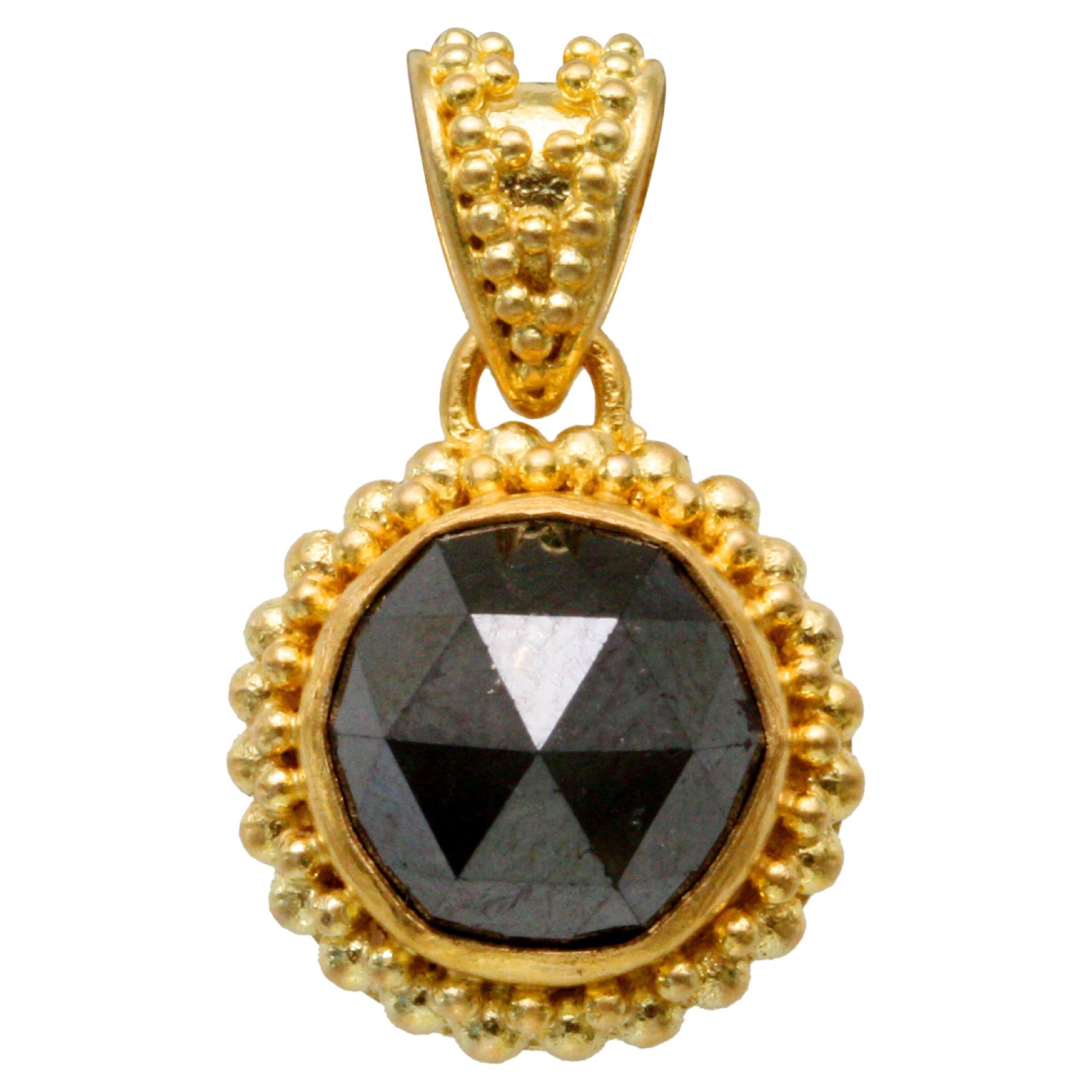 Steven Battelle 3.7 Carats Black Diamond Granulated 22K Gold Pendant  For Sale