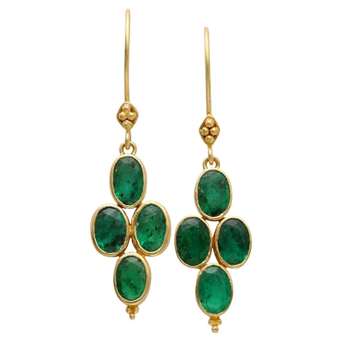 Steven Battelle 3.7 Carats Emeralds 18K Gold Wire Earrings  For Sale