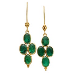 Steven Battelle 3.7 Carats Emeralds 18K Gold Wire Earrings 