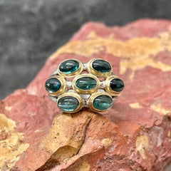 Steven Battelle 3.7 Carats Indicolite Tourmaline 18k Gold/Sterling Silver Ring