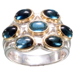 Steven Battelle, bague en or 18 carats et argent sterling avec tourmaline indicolite de 3,7 carats