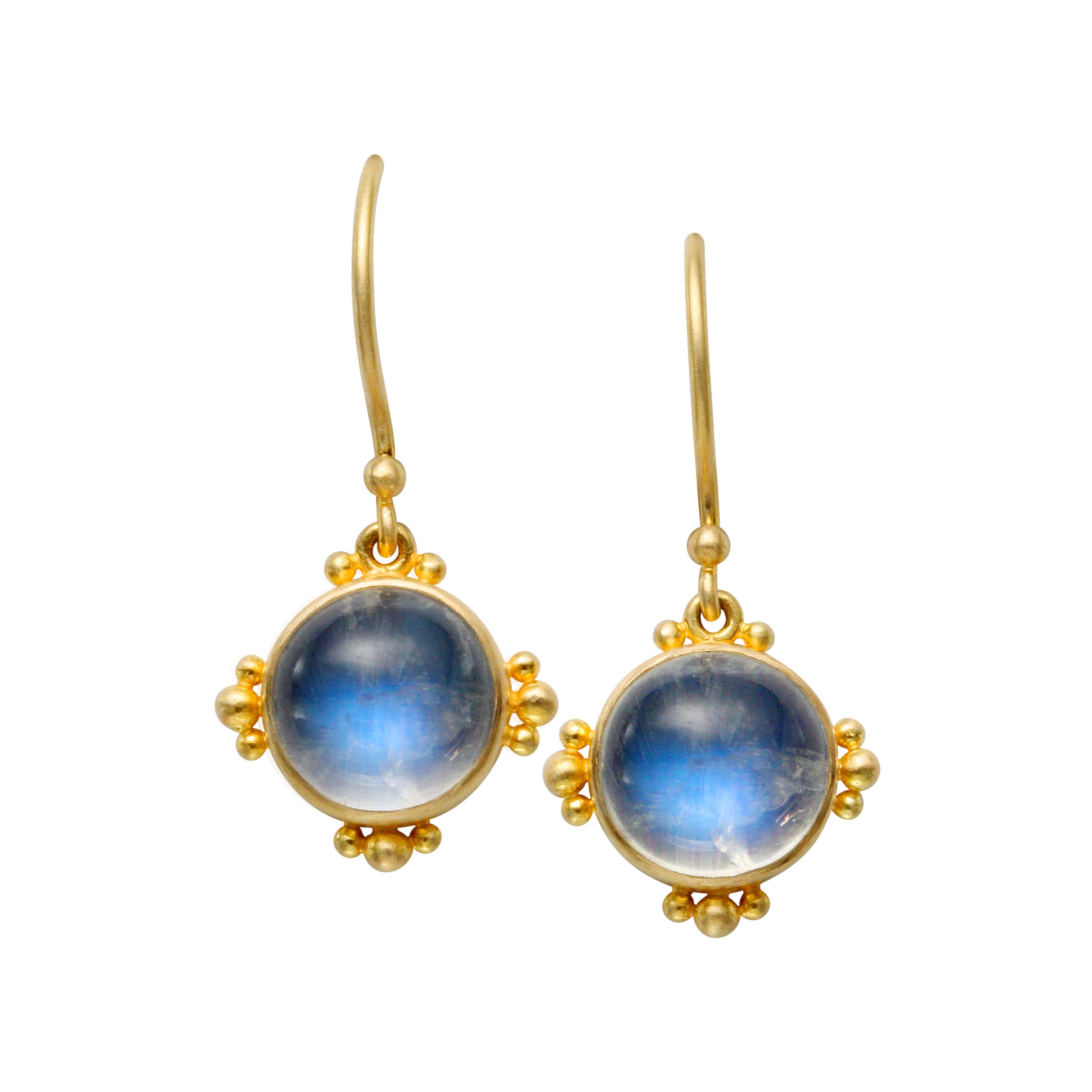 Steven Battelle 3.7 Carats Rainbow Moonstone 18K Wire Earrings In New Condition For Sale In Soquel, CA