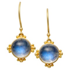 Steven Battelle 3.7 Carats Rainbow Moonstone 18K Wire Earrings