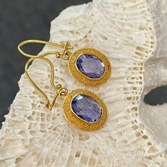 Steven Battelle 3.7 Carats Tanzanite 22K Gold Wire Earrings