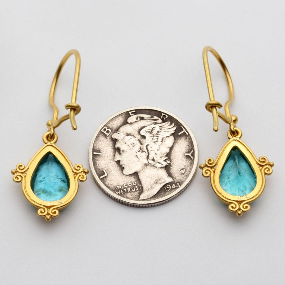 Steven Battelle Orecchini a filo in oro 18 carati con apatite 3,8 carati In condizioni Nuovo in vendita a Soquel, CA