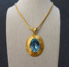 Steven Battelle 38 Carats Aquamarine 22K Gold Pendant