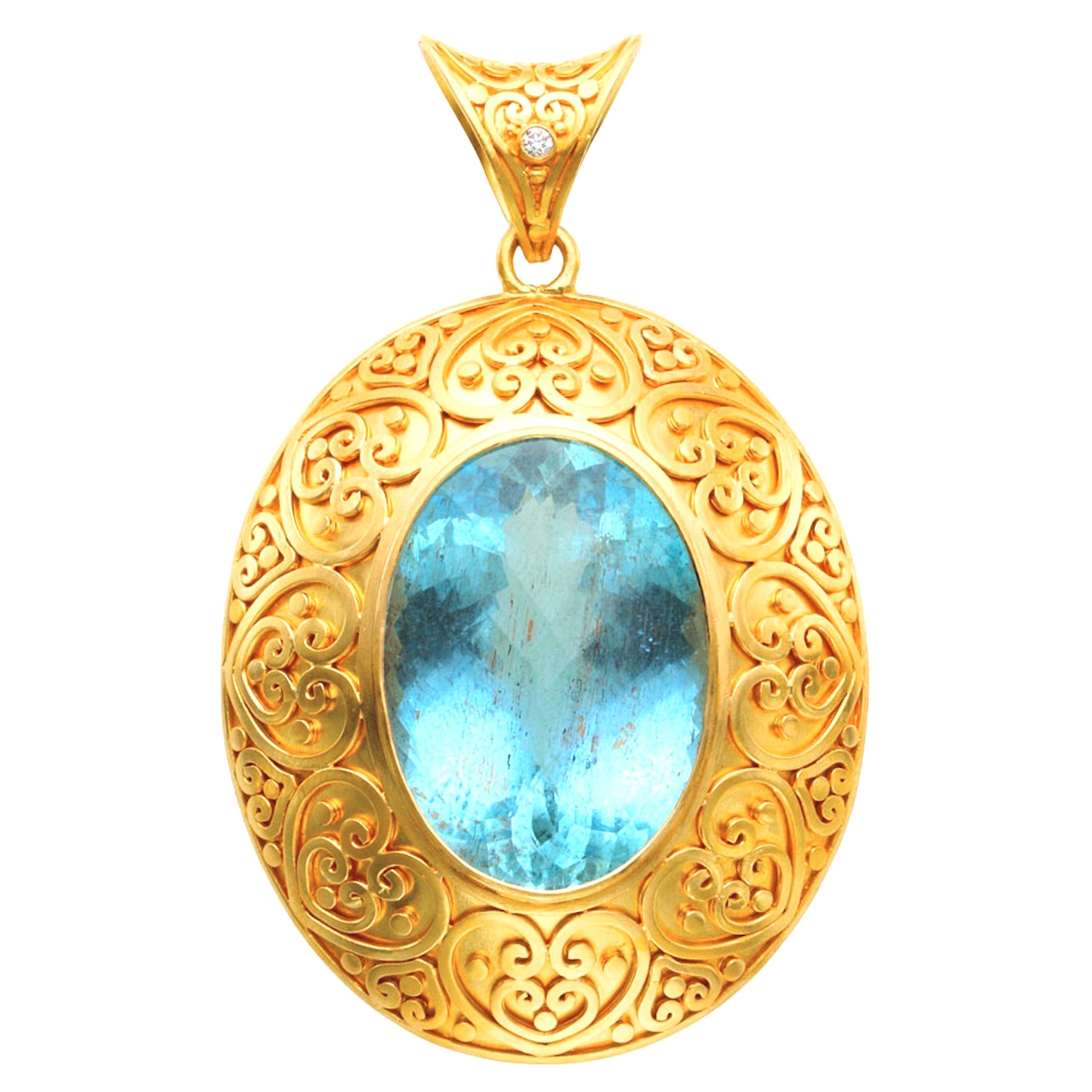 Steven Battelle 38 Carats Aquamarine 22K Gold Pendant