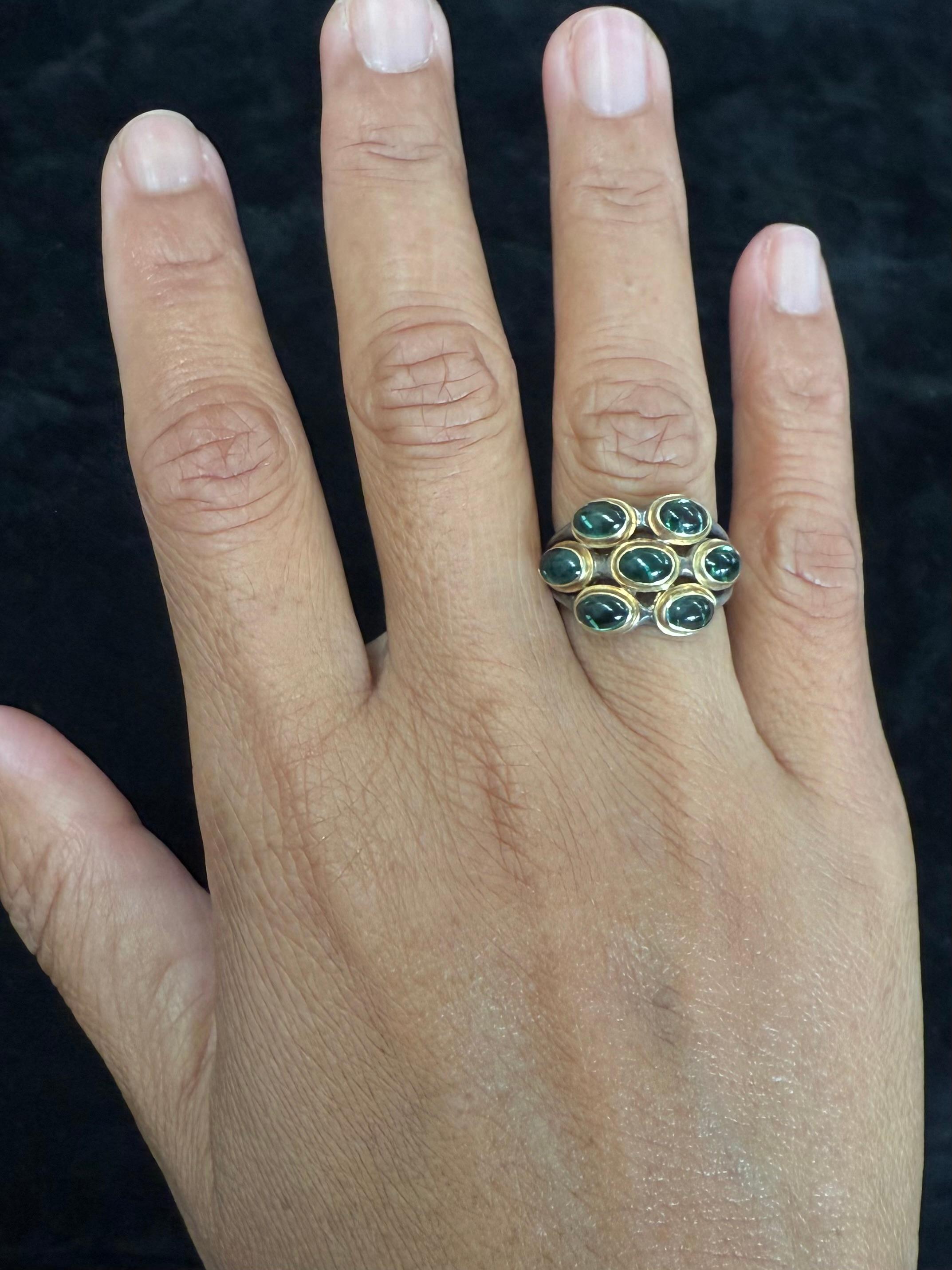 Steven Battelle 3.8 Carats Indicolite Tourmaline Sterling/18K Gold Ring For Sale 4