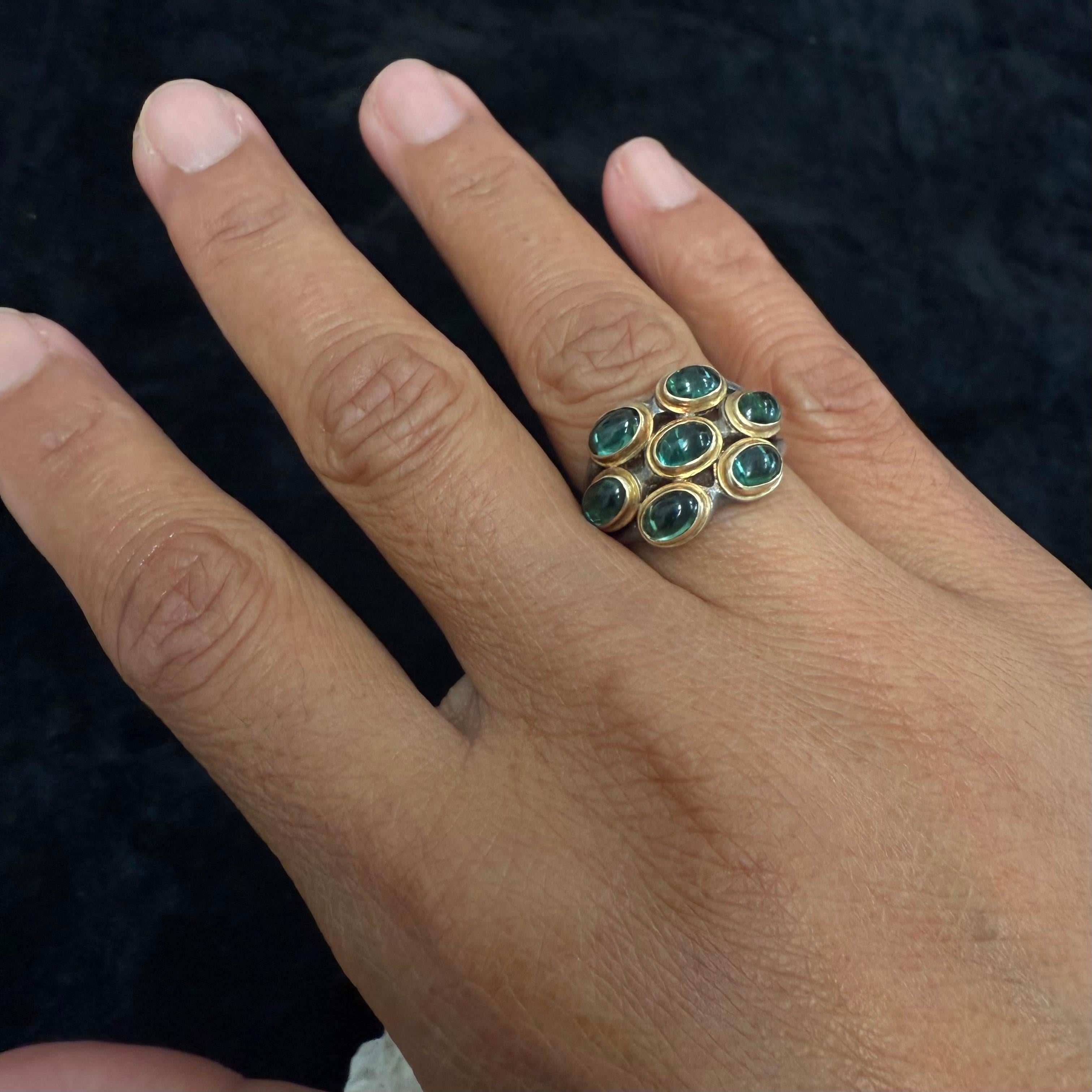 Steven Battelle 3.8 Carats Indicolite Tourmaline Sterling/18K Gold Ring For Sale 2