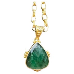 Steven Battelle 3.8 Carats Zambian Emerald 18K Gold Pendant