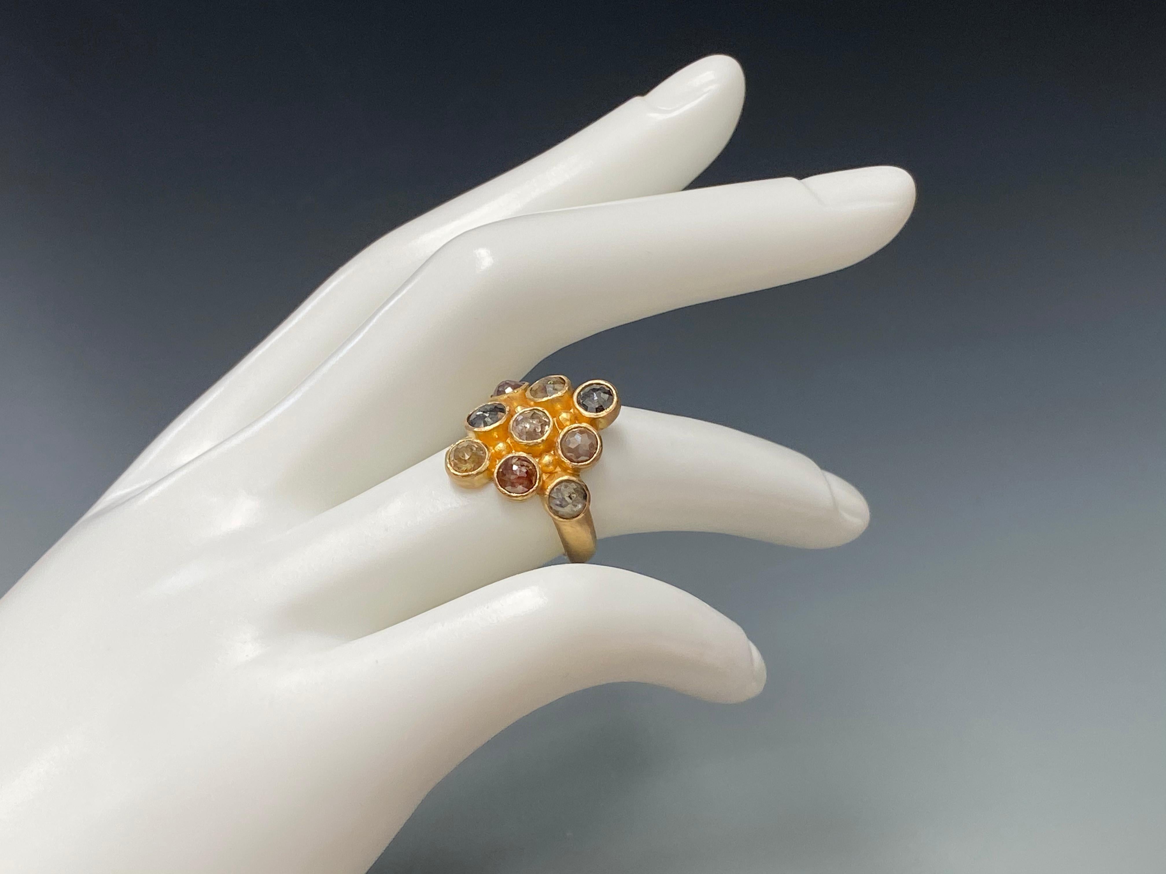 Contemporary Steven Battelle 3.9 Carat Multi-Stone Rough Colored Diamond 18K Gold Ring For Sale