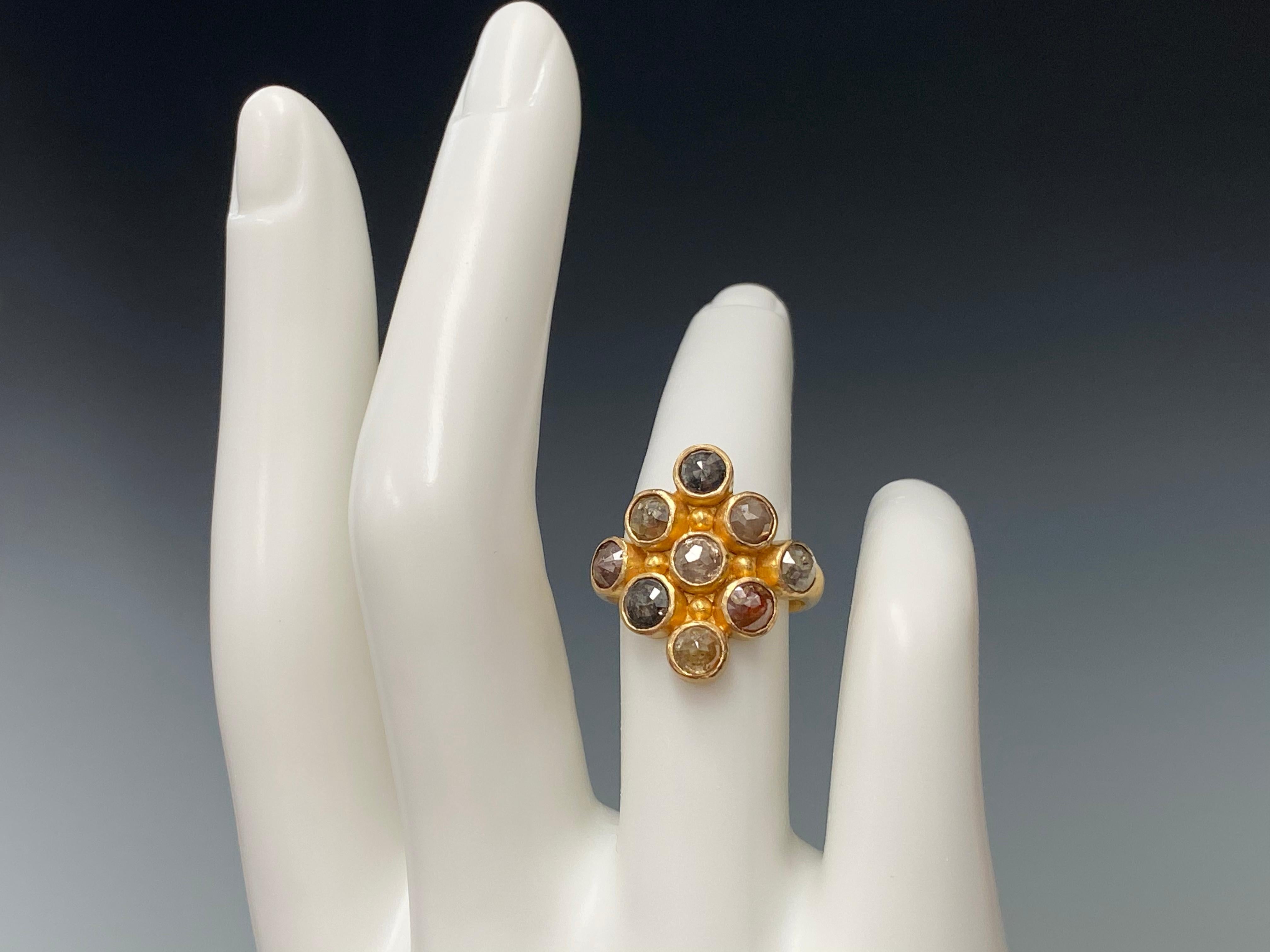 Women's Steven Battelle 3.9 Carat Multi-Stone Rough Colored Diamond 18K Gold Ring For Sale