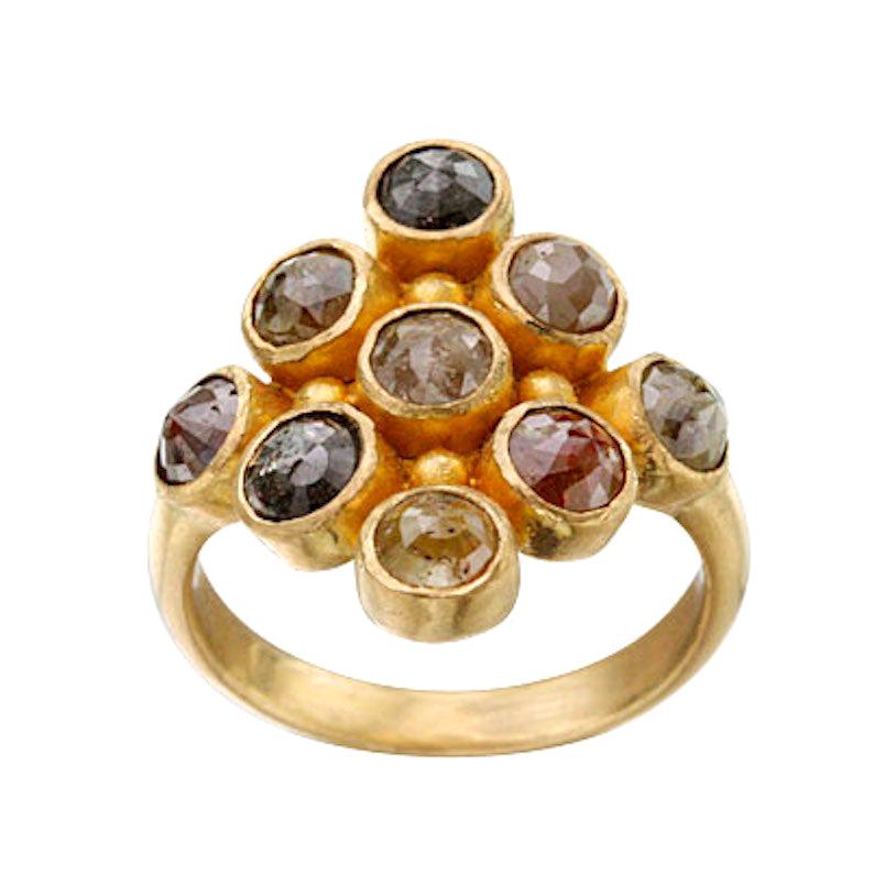 Steven Battelle 3.9 Karat Multi-Stone Rohfarbener Diamantring aus 18 Karat Gold
