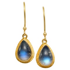 Steven Battelle 3.9 Carats Rainbow Moonstone 18k Gold Earrings