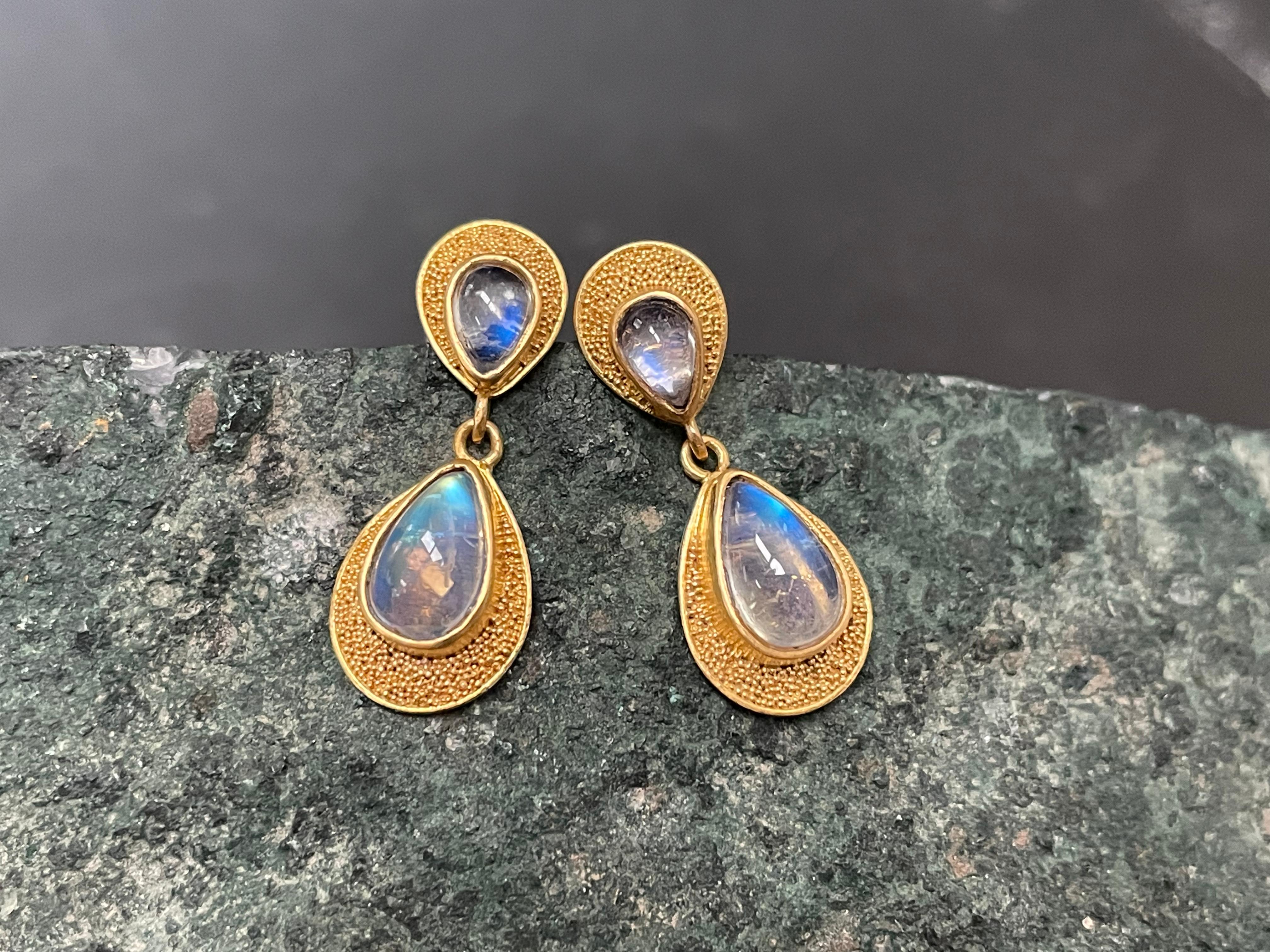 Steven Battelle 3.9 Carats Rainbow Moonstone 22K Gold Post Earrings For Sale 4