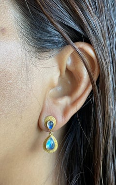 Steven Battelle 3.9 Carats Rainbow Moonstone 22K Gold Post Earrings