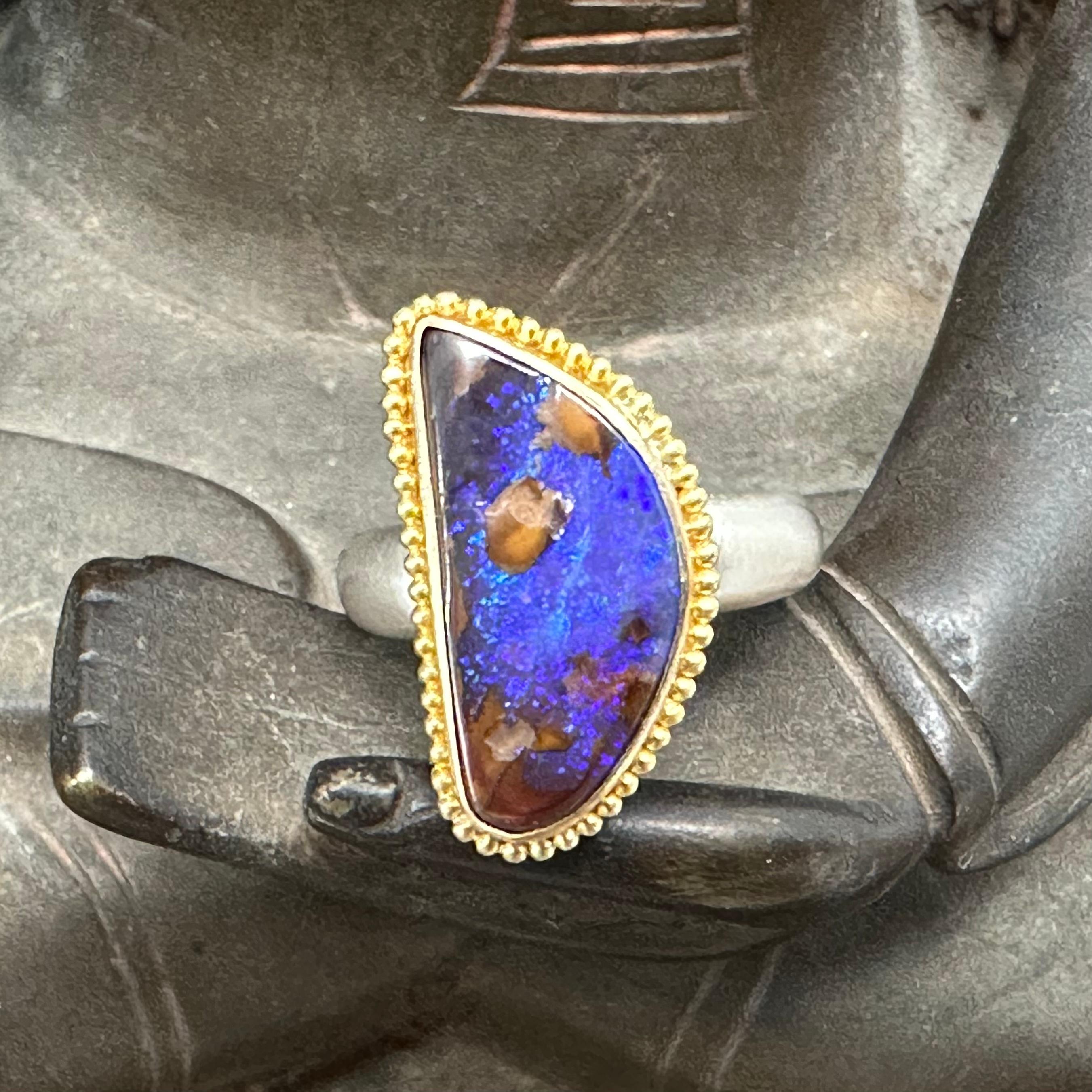 4 Karat Boulder-Opal Sterling 18K Gold Ring von Steven Battelle für Damen oder Herren im Angebot