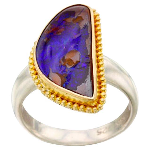 Steven Battelle 4 Carats Boulder Opal Sterling 18k Gold Ring For Sale