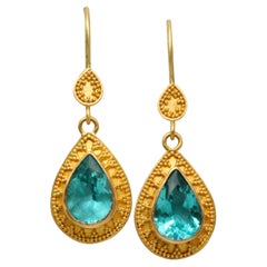 Steven Battelle 4.0 Carats Apatite Granulated 22K Gold Earrings