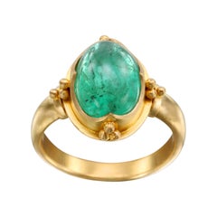 Steven Battelle 4.0 Carats Cabochon Emerald 18K Gold Ring